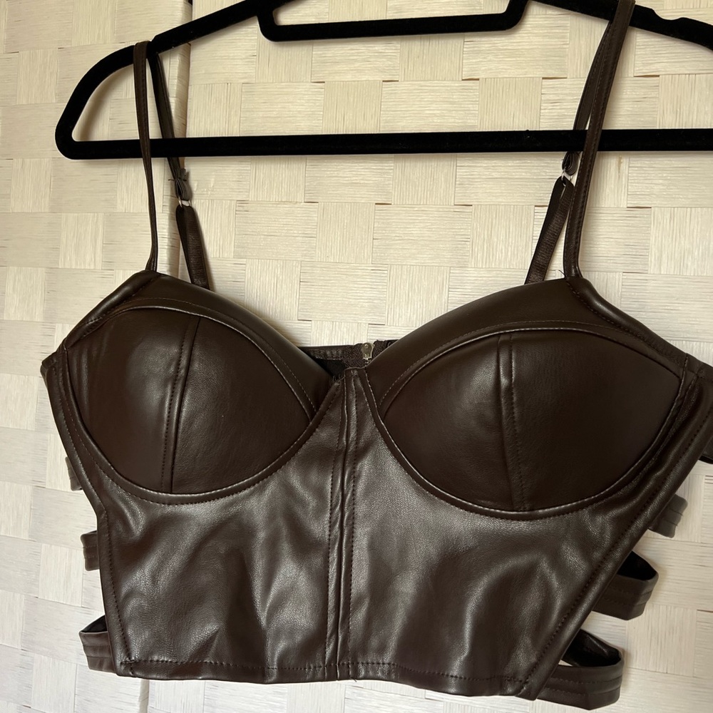 Hesperus Brown Faux Leather Crop Top